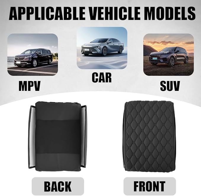 Upgraded Car Center Console Cover, Armrest Cover for Car, Waterproof Leather Auto Armrest Cover Protector with 2 Pocket, Comfortable Arm Rest Box Cushion Pad for Vehicles, Trucks (Black)