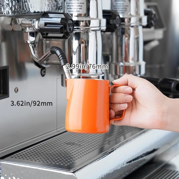 watchget Stainless Steel Milk Frothing Pitcher 12oz/350ml - Espresso Steaming Pitcher for Cappuccino, Latte Art, Coffee Machine Accessories Milk Jug Coffee Frother Cup, Orange