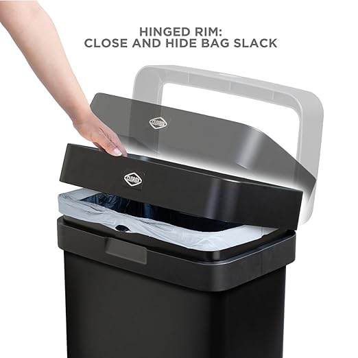Clorox 13 Gallon Trash Can - 50L Slim Open Top Garbage Bin for Commercial Spaces, Kitchen, Office - Narrow Rectangular Black Stainless Steel Body with Hinged Rim Protection