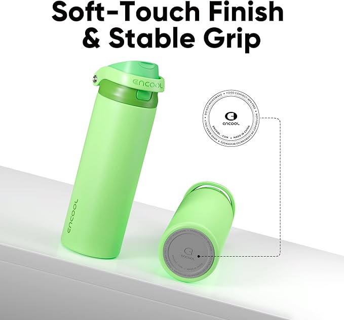 ENCOOL Leakproof Insulated Water Bottle with Straw Dual-Sip Water Bottle Bag-Safe Design for Work, Commute & Gym – Keeps Drinks Cold All Day, 24 oz, Algae Green