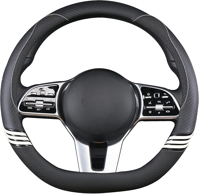 Cute Steering Wheel Cover D Shape for Women Men Breathable Universal 15 inch,Black