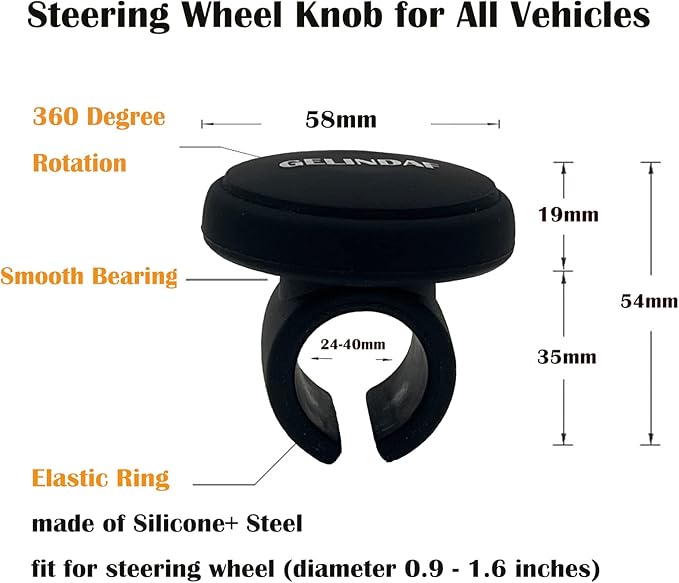 Car Steering Wheel Knob, Smooth Steering Wheel Spinner With Bearing, Universal Silicone Vehicle Steering Wheel Knobs Ball Suicide Knob for Car, SUV, Trucks, Tractors, Boat No Tool Required (Black)