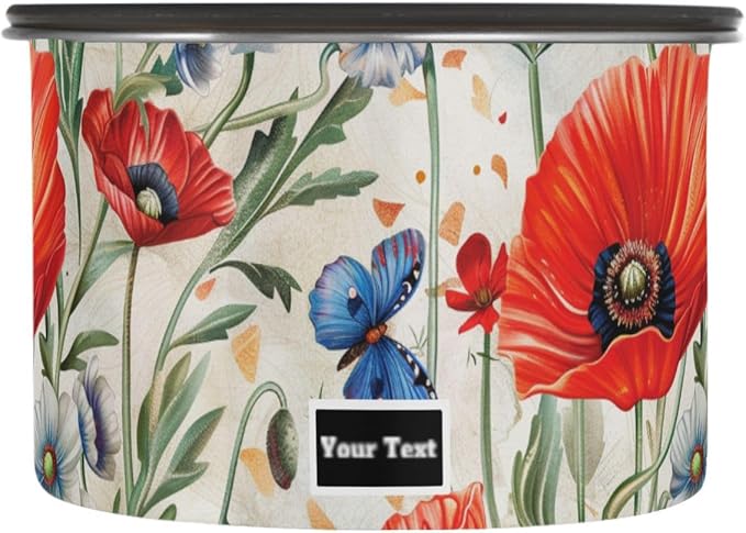 ALAZA Red Poppy Flowers Butterfly Airtight Coffee Bean Canister Customed 500ml Food Storage Containers with Lids For Gournd, Tea, Sugar, Flour, Rice, Cereal, Candy Cookie Jar