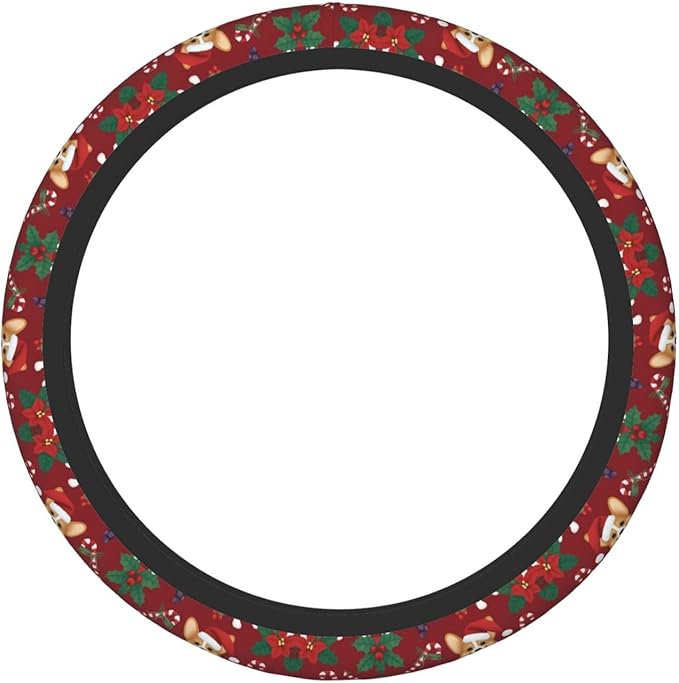 Neoprene Steering Wheel Cover Christmas Corgi Car Steering Wheel Cover Universal Fit for Most Cars