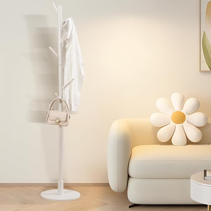 VECELO Coat Rack Freestanding, Entryway Hanger Stand, Umbrella Holder, Hall Tree With Hooks, Floor Standing Tree Stand,White