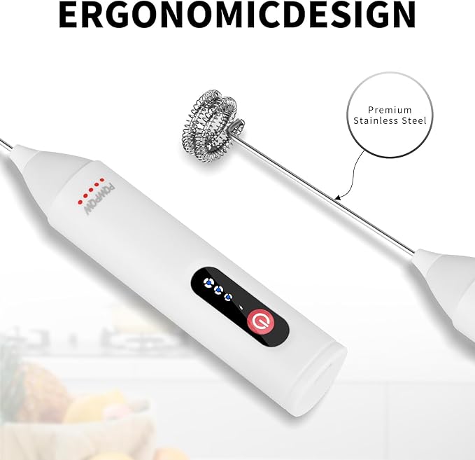 3-Speed Rechargeable Milk Frother for Coffee, Baking & Eggs - USB Fast Charging, Portable Frother Wand for Perfect Foam Every Time! (White, 3-Speed & USB Rechargeable)