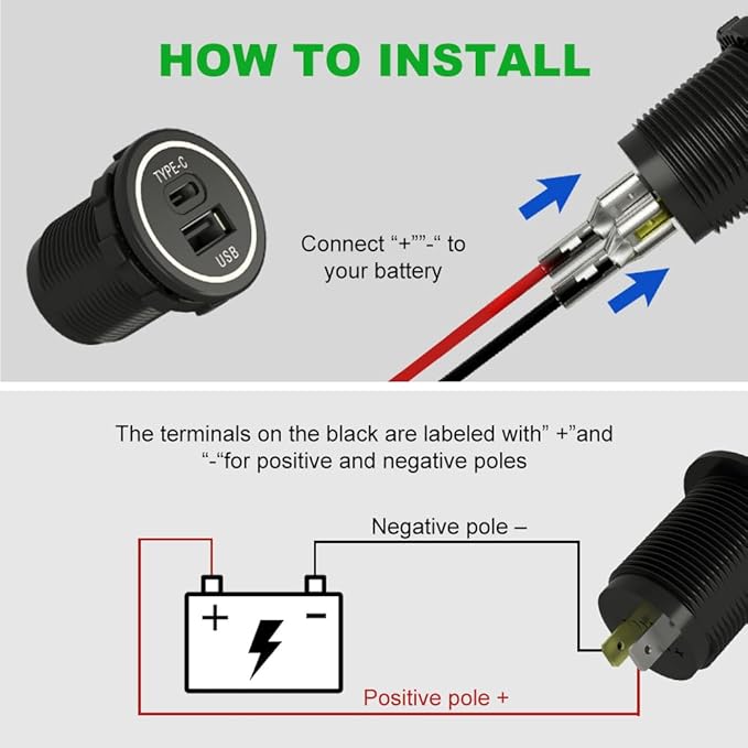 YM1218 USB Type C 28W Fast Charger Type C USB Car Charger Socket 9V-36V for Car, Boat, Golf Cart, Bus, RV, Golf, Automotive Marine ATV Truck