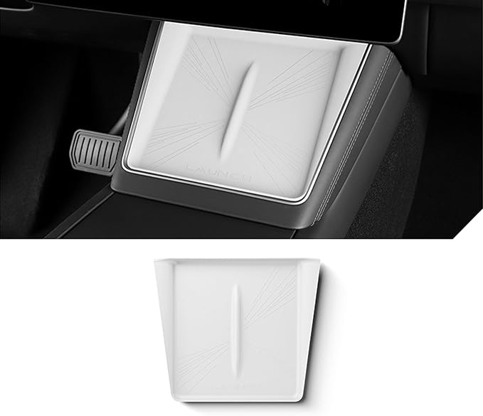Center Console Silicone Mat for Wireless Charger Compatible with Tesla Model Y Juniper 2025, Silicone Console Phone Charging Pad, Wireless Charging Protector for Model Y Accessories (White)