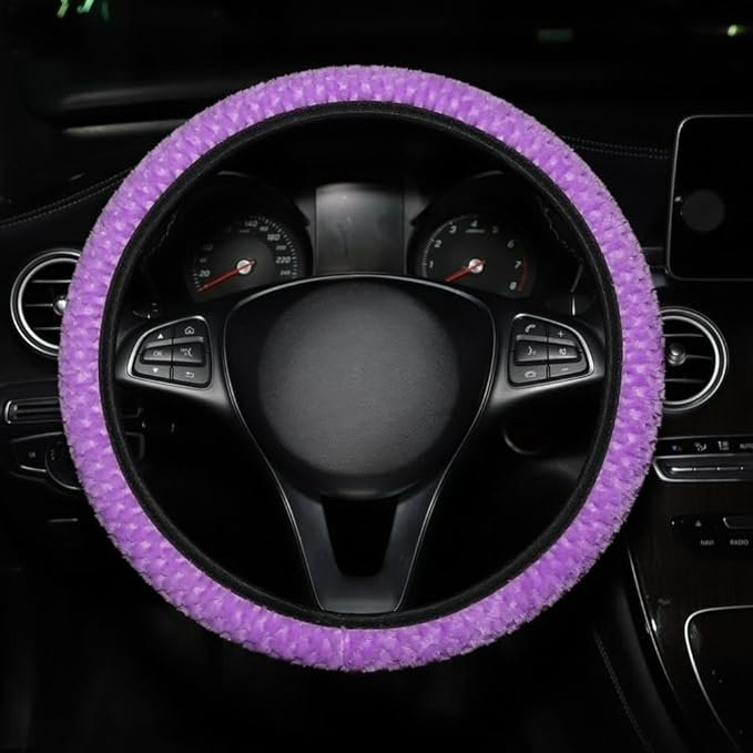 15 Inch Soft Dot Plush Steering Wheel Cover Anti-Slip Comfortable Winter Grip Universal Fit for Most Car Truck Vehicle SUV (Purple)