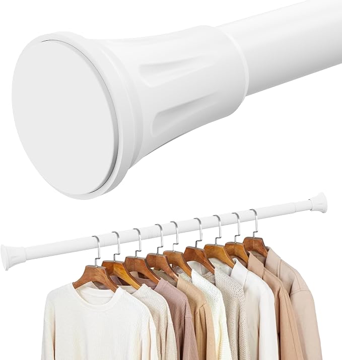 1.1 Inch Diameter Tension Closet Rods for Hanging Clothes 32-72 Inch, Adjustable Pole Closet to Hang Clothes, Heavy Duty Closet bar for Wardrobes with No Drilling Holder, White