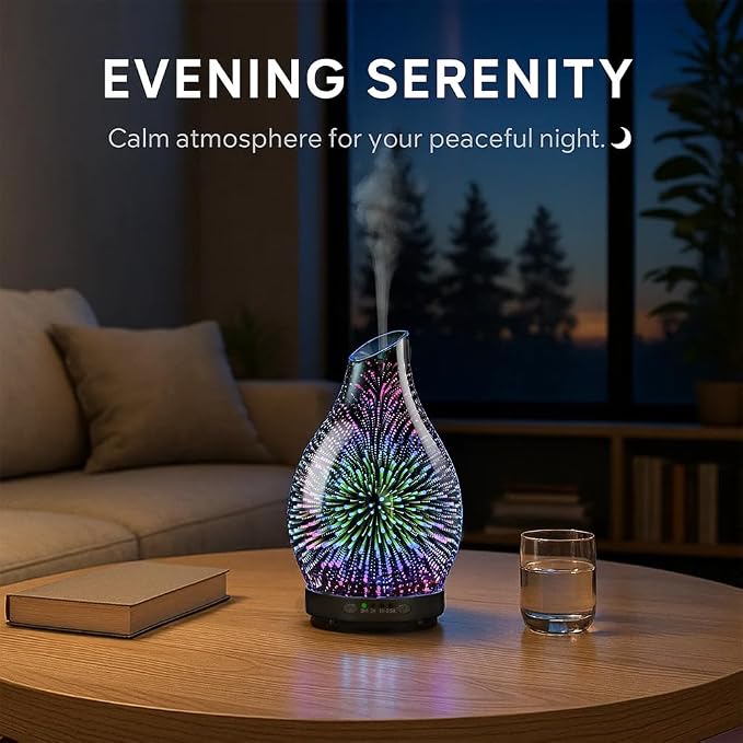 Essential Oil Diffuser & Essential Oils Set, Glass Aromatherapy Diffuser, 6 Oils Gift Pack (Lavender Tea Tree Lemongrass Sweet Orange Eucalyptus Peppermint)