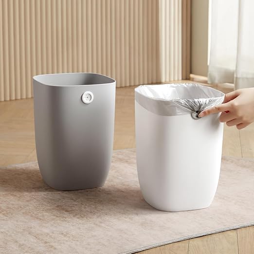 Bathroom Trash Can, Plastic Rectangular Garbage Can with Trash Liner Holder for Bedroom, Living Room, Small Indoor Waste Basket, 7L, Grey