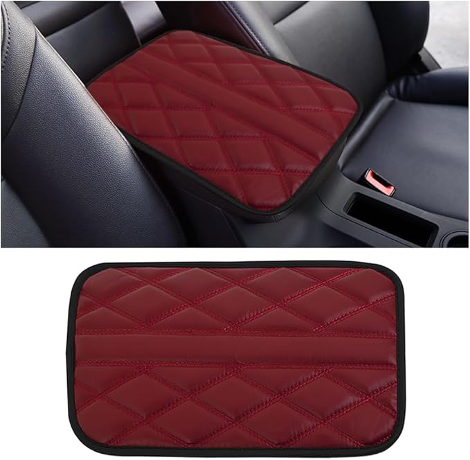 Car Center Console Cushion Pad, Leather Waterproof Vehicle Armrest Seat Box Cover, Comfortable Automotive Interior Arm Rest Protector Accessories, Universal for SUV, Sedan, Truck (Wine Red)