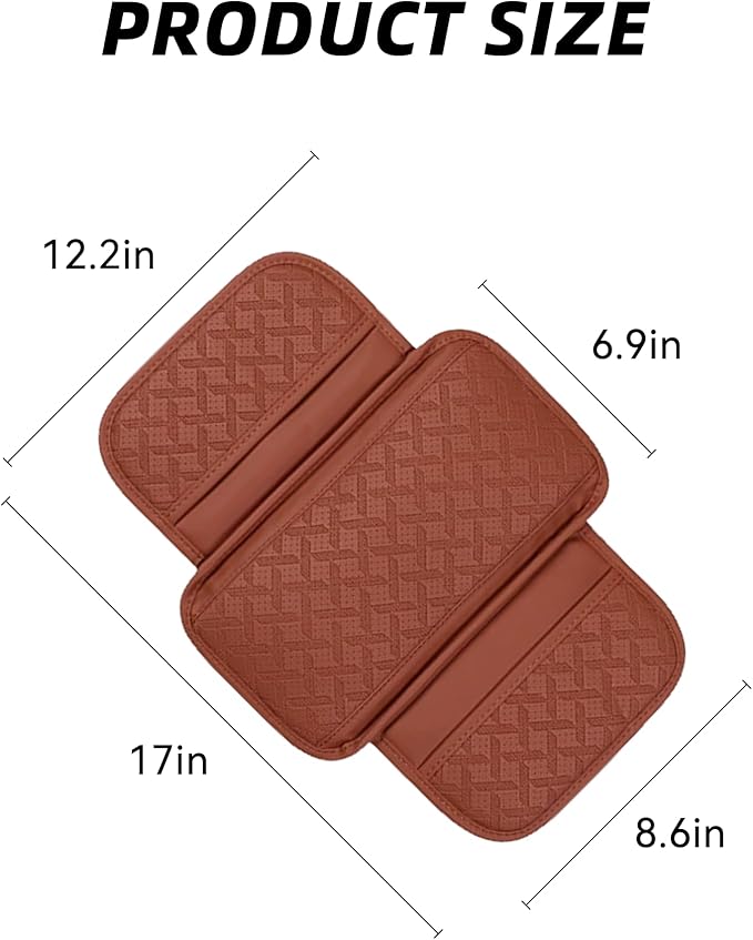 Car Armrest Cushion, Leather Soft Vehicle Center Console Cover with 2 Storage Bag, Breathable Automotive Interior Arm Rest Protection Pad Accessories, Universal for SUV Sedan Truck(Orange)
