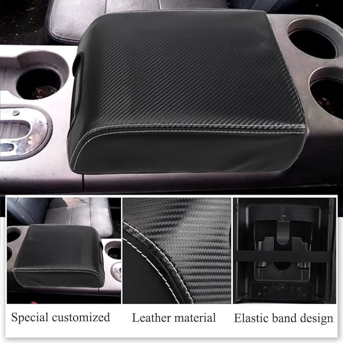 XITER 1PC Leather Center Console Armrest Box Cover Waterproof Cushion Pad for F150 2004-2008 Not Fit Jump Seat Console(Carbon Fiber)