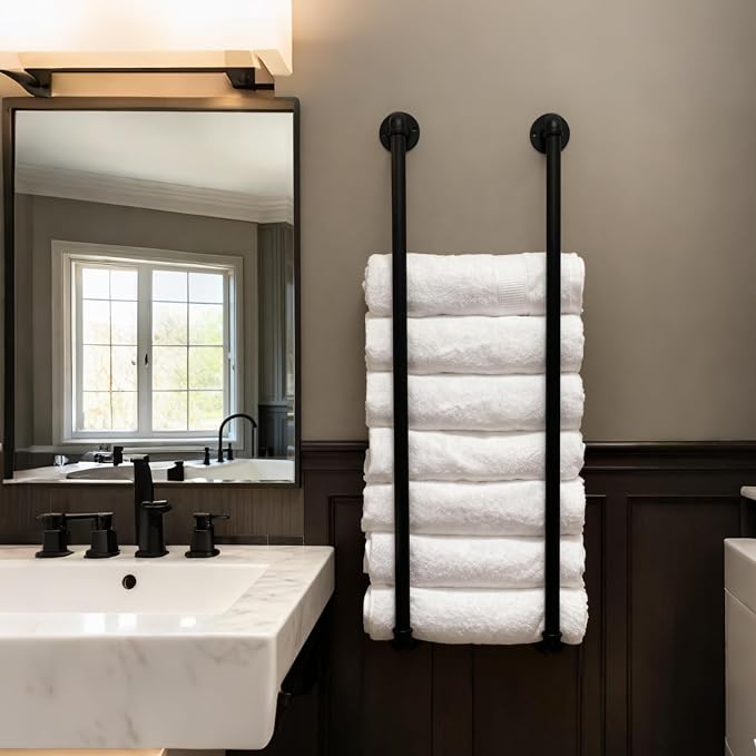 Towel Racks for Bathroom Wall Mounted 36 Inch,Industrial Pipe Storage Organizer Towel Holder(Black)