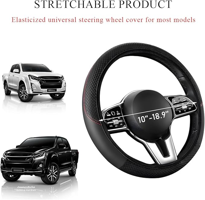 Elastic Steering Wheel Cover - Carbon Fiber Vehicle Protector with Anti-Slip Lining, Microfiber Leather (Black, AD)