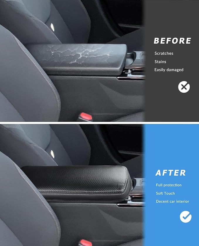 INTGET Center Console Cover for 2026 Toyota Prius Accessories 2023 2024 2025 LE XLE Limited Car Interior Leather Middle Armrest Arm Rest Lid Cushion Pad Protector (2023+, Carbon Fiber Texture)