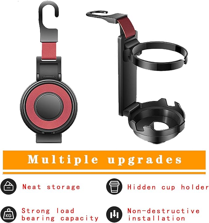 Car Headrest Hook - 2 in 1 Multifunction Phone Holder & Cup Holder, Back Seat Organizer with Sturdy Anti-Slip Design for Phones, Bags, Cups - Universal for Most Vehicles (Red-1PC)
