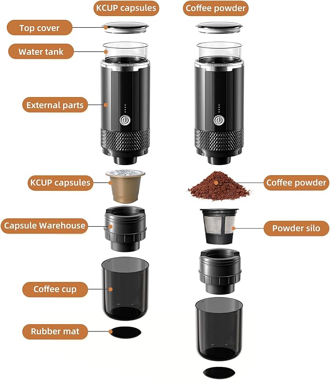 Portable Electric Espresso Coffee Machine One Button Operation with 4 Power Indicator Light Cordless Rechargeable Handheld Coffee Maker for Home Car Travel with Carry Bag (not heating)