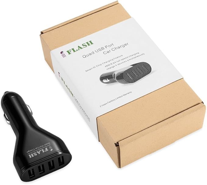[Quad Port] iFlash 9.6A Car Charger for/Compatible with Apple iPad Pro/Air/mini/iPhone 13 12 11 Pro Max 6 7 8 X XS XR & Samsung Galaxy S7 S8 S9 S10 (Black)
