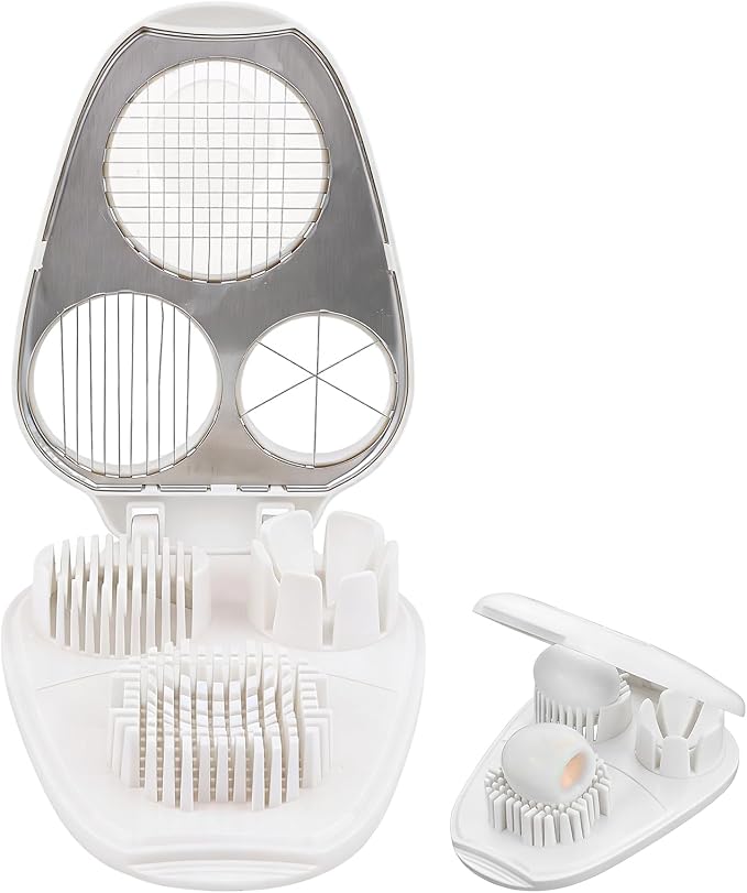 3 in 1 Boiled Egg Slicer, Manual Egg Cutter with 3 Slice Modes, Stainless Steel Kitchen Gadget for Hard Boiled Eggs, Butter, Strawberry, Tomato, Cheese, Easy to Clean & Store (COLOR:White)