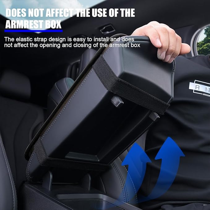 Car Center Console Cover, Scratch-Resistant Leather Vehicle Armrest Seat Storage Box Protector Cushion, Comfortable Automotive Interior Armrest Pad Mat, Universal Fit (Black/Blue)
