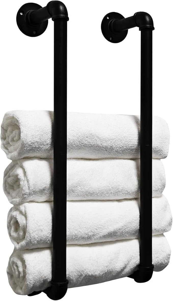 Towel Racks for Bathroom Wall Mounted 24 Inch,Industrial Pipe Towel Storage Organizer Towel Holder(Black)
