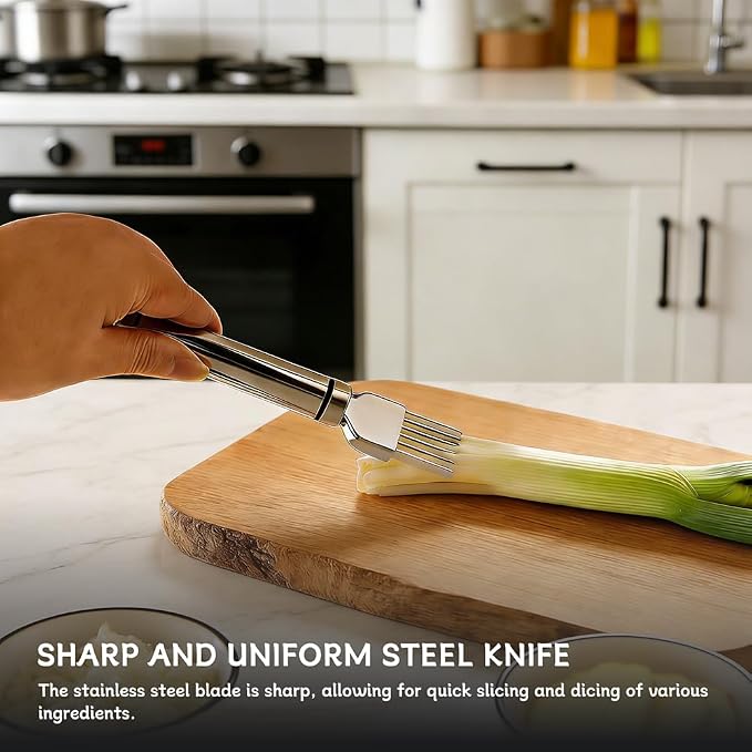 Onion Holder & Slicer Set, Kitchen Scallion Onion Cutter, Kitchen Herb Cutter, Scallion Shredding Tool, Chopper for Slicing of Tomatoes, Avocados, Eggs and Other Vegetables