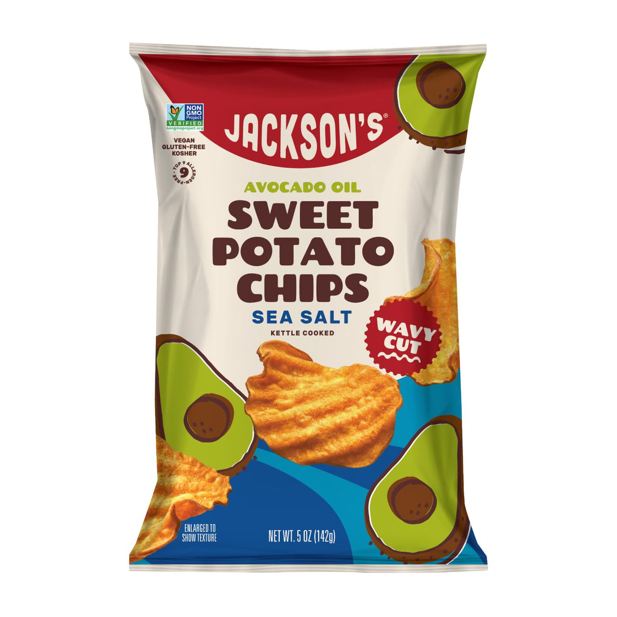 Jackson’s Sweet Potato Kettle Chips with Sea Salt made with Avocado Oil (1.5 oz, Pack of 10) - Allergen-friendly, Gluten Free, Peanut Free, Vegan, Paleo Friendly - Shark Tank Product