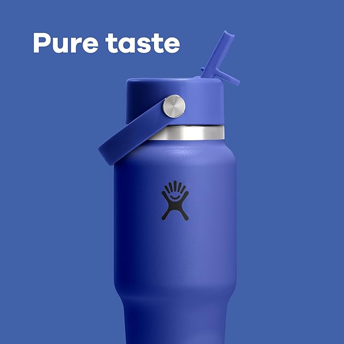 Hydro Flask Travel Water Bottle - Insulated Stainless Steel - Wide Straw Lid, Non Spill, Leakproof in 24 Oz Tonal Black