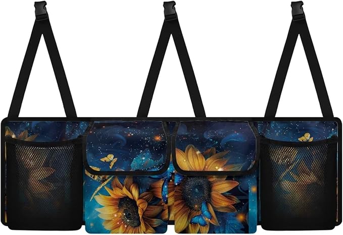 Sunflower Car Trunk Organizer and Storage, Backseat Hanging Organizer for SUV, Truck, MPV, Van, Sedan, Waterproof Cargo Storage Bag with 4 Pockets, Sunflower Car Accessories for Women