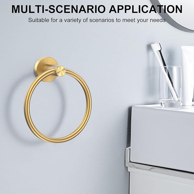 SetSail Towel Holder Screw-in Gold Towel Ring for Bathroom Wall Stainless Steel Hand Towel Holder for Bathroom, Kitchen Drill Hole