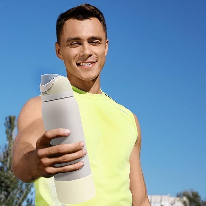 2PCS Silicone Water Bottle Boot, Compatible with Owala 24oz 32oz 40oz, Protective Anti-Scratch & Anti-Dent No Noise Sleeve Cover for FreeSip/Twist/Flip Water Bottles (Cream White, 32oz)