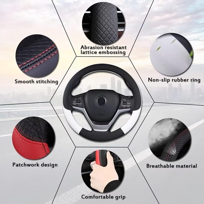 Pahajim Car Steering Wheel Cover for Women Men Universal PU Leather Steering Wheel Accessories Anti Skid 14.5-15 Inch (37-38cm) Forro Volante Carro (Pink)