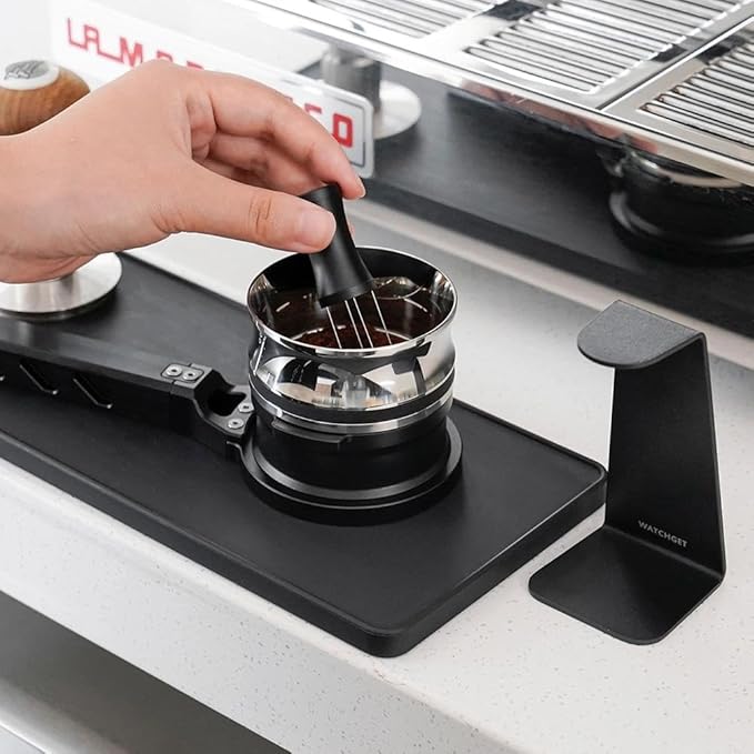 watchget WDT Espresso Distribution Tool with Magnetic Stand for Barista, Espresso Accessories with Stainless Steel 4 Needles 0.35mm with 4 Extra Needles, Black