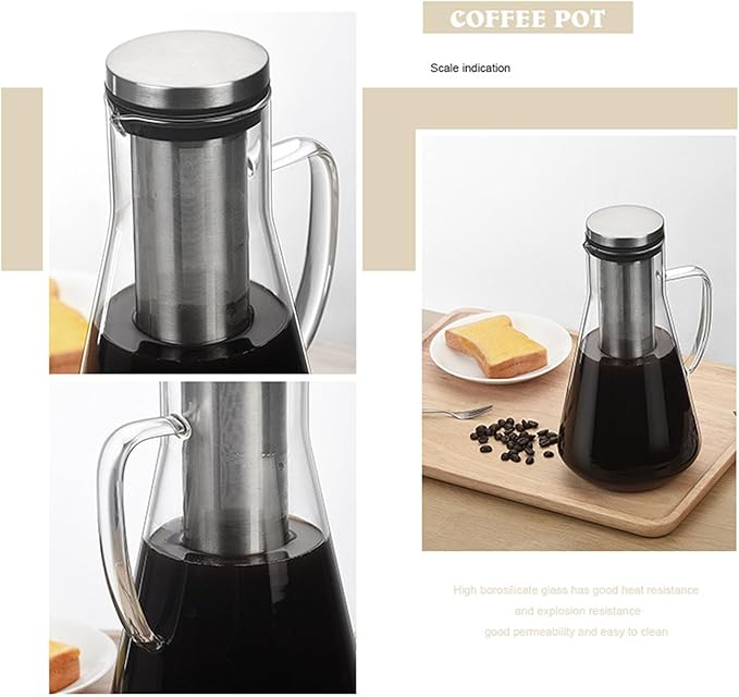 MAVIS LAVEN Cold Brew Coffee Maker, Thickened Borosilicate Glass Pitcher with 304 Stainless Steel Filter and Airtight Sealing, for Iced Tea Hot Tea Fruit Drinks (1600ML)