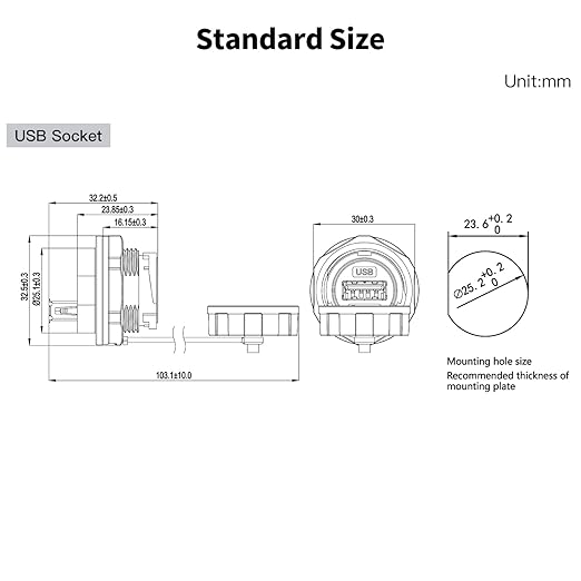 CNLINKO USB3.0 Panel Mount Socket IP67 Waterproof PBT Female Type A USB Connector