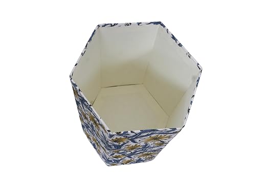 3.3 Gallon Cotton Hand Block Printed Paper Waste Basket |Small Decorative Trash Can for Housewarming Gifts in Living Room, Bedroom, Bathroom | Eco-Friendly, Plastic-Free (1, Blue Yellow FLOWAR)