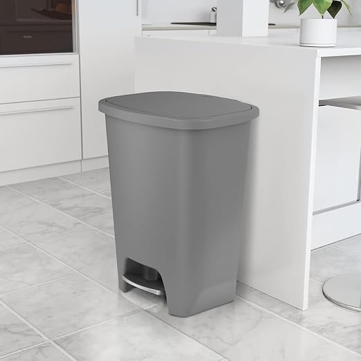 Glad 20 Gallon Trash Can with Clorox Odor Protection | Plastic Kitchen Waste Bin | Hands Free with Step On Foot Pedal and Garbage Bag Rings, Grey
