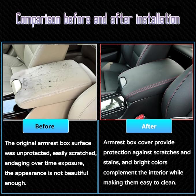 Custom Interior Accessories for Honda Accord 2008 2009 2010 2011 2012 PU Leather Center Console Armrest Box Cover Armrest Cushion Central Armrest Protector Pad(Black with Black Stitching)