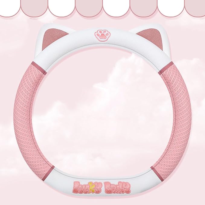 Women's Cartoon Steering Wheel Cover Comfortable, Breathable, Non-Slip All-Season Car Accessory Universal 15-inch Fit Suitable for Sedans, Pickup Trucks, and SUVs(pinkD)