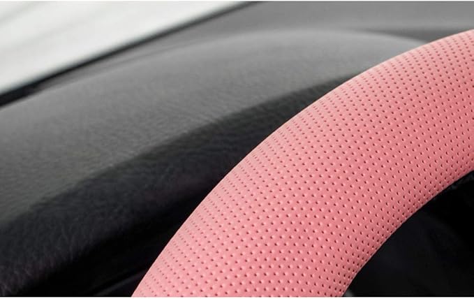 Universal Leather Car Steering Wheel Cover Colorful Steering Wheel Cover Cute Women 15 Inch Steering Wheel Protector (Black)