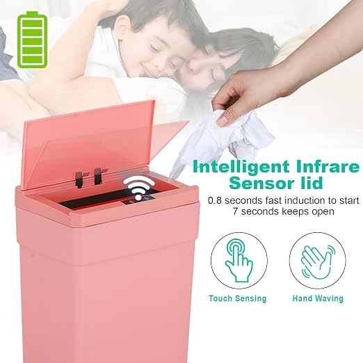 BestOffice 13 Gallon Trash Can Automatic Kitchen Trash Can Touch Free High-Capacity Garbage Can with Lid for Bedroom Bathroom Home Office 50 Liter (Black, 1) (3, Pink)