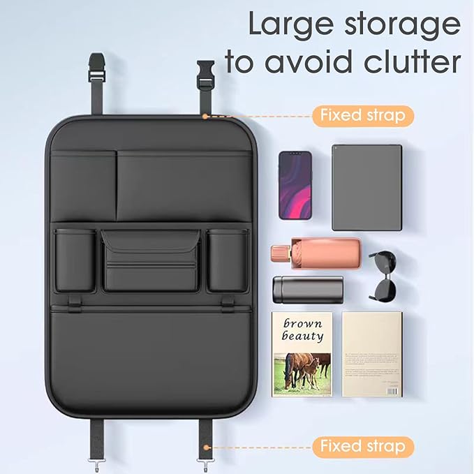 Backseat Car Organizer, Kick Mats Back of Seat Protectors bag with Touch Screen, Waterproof Seatback Covers for Kids, Multifunctional Universal Automotive Storage Pockets, Travel Accessories