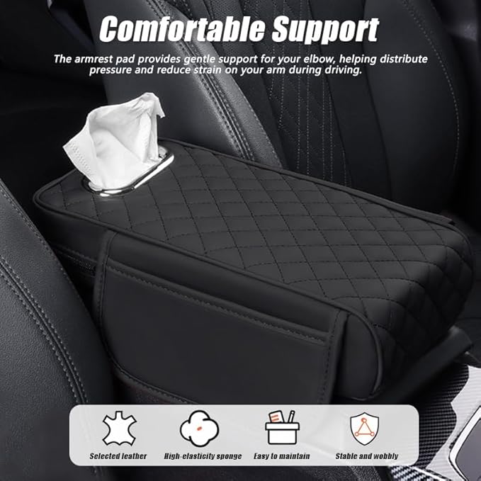 Car Armrest Cushion for Mercedes Benz GLS 320 350d 400d 450 550 580 600/AMG 63, 3 in 1 Center Console Pad with Storage Bags,Tissue Box, Memory Foam Auto Armrest Storage Box Protector