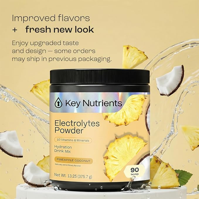 KEY NUTRIENTS Multivitamin Electrolytes Powder No Sugar - Tropical Pineapple Coconut Electrolyte Powder - Endurance & Energy Supplement - Hydration Powder - No Calories - 90 Servings - Made in USA