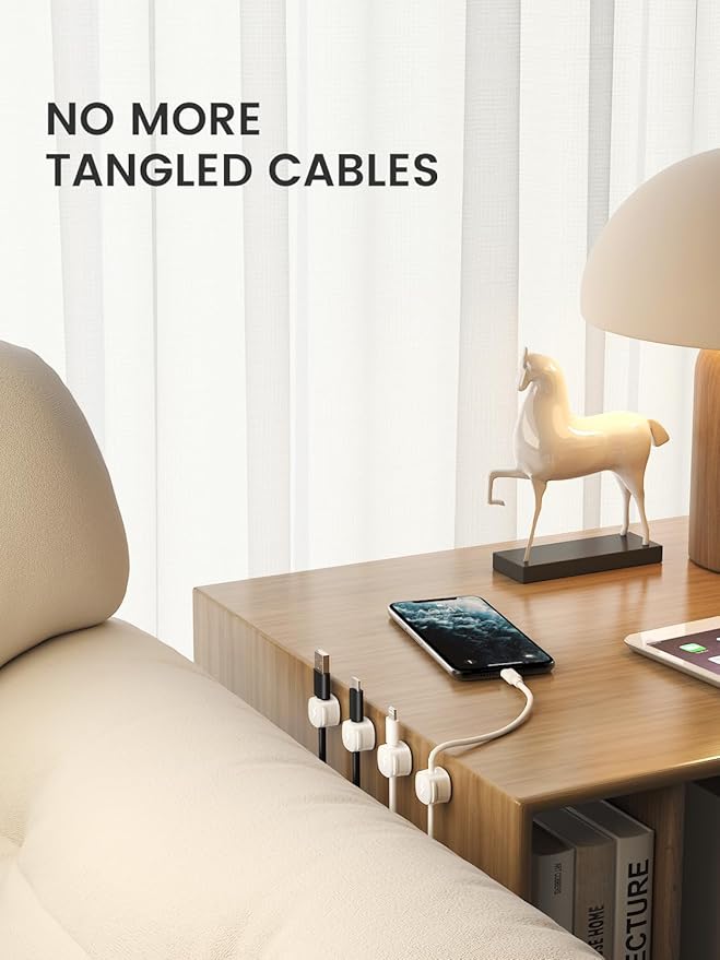 Magnetic Cable Clips [1s Lock] Adhesive Cord Holder Organizer for Nightstand, 6Pack Desk Cable Management Clips, Phone Charger Wire Cord Organizer Keeper for Nightstand Wall Car Office