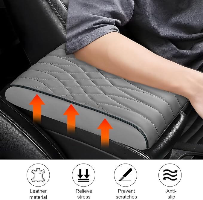 BESULEN Car Center Console Cover, Memory Foam Scratch & Wear Resistant Vehicle Armrest Storage Box Cushion Pad, Auto Interior Middle Console Protector, Universal for Sedan RV Pickup (Grey)