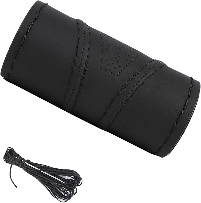 Micro Fiber Leather Car Steering Wheel Cover Stitch On Wrap with Needle & Thread Anti-Slip Auto Steering-Wheel Case DIY 14 Inch for Honda Civic Etc.Black